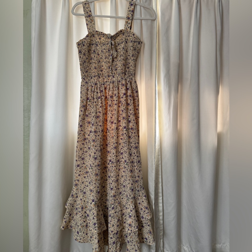 Grace Karin Cream Maxi Dress with Purple Floral Print